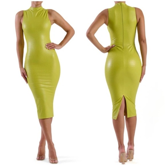 N by Naked Wardrobe Boss Croc Embossed Body Con Dress Neon Sz S - Picture 1 of 14
